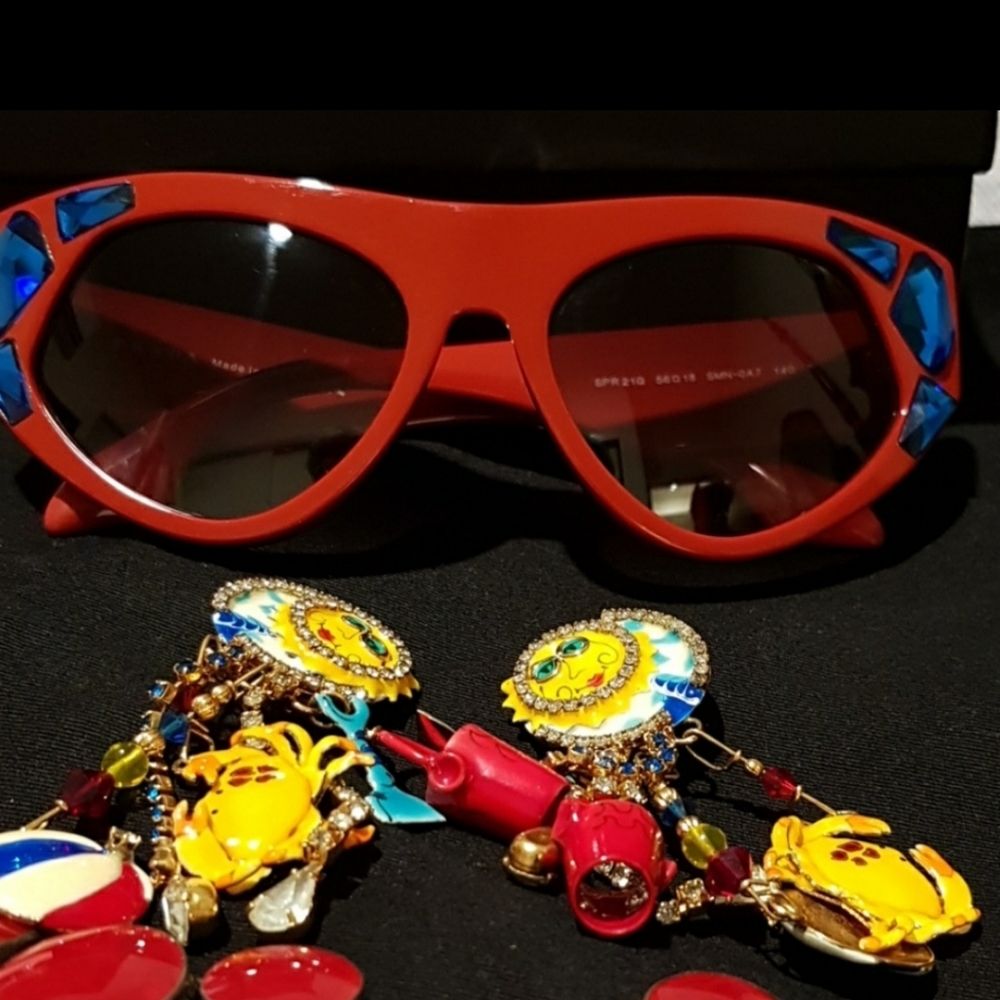PRADA RED SUNGLASSES RHINESTONES